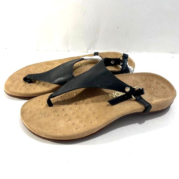 Vionic Kirra II comfort thong sandals in black leather casual women 9 New - Picture 1 of 6